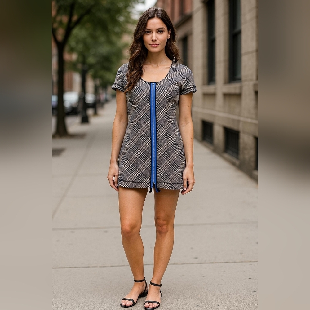 Derek Lam Plaid Dress with Blue Zipper